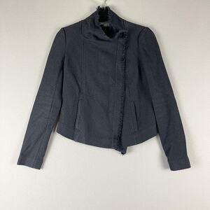 Vince Scuba Tweed Fringe Moto Jacket Womens XS Black Frayed Edge Asymmetric